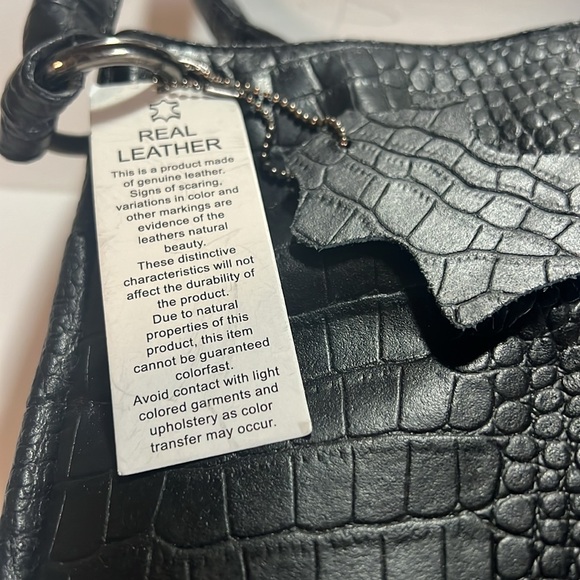 NEW Unbranded Genuine Leather Crocodile Print  Large Black Purse - Picture 2 of 7